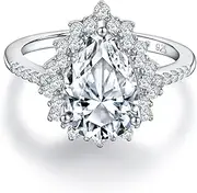 [CAIDIKA] 925 Sterling Silver Moissanite Ring for Women Pear Shaped Engagement Rings Promise Ring for Women Girls Created Diamond Anniversary Wedding Ring with Jewelry Gift Box Size 6-10