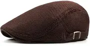 [KIAZHAO] Newsboy Hats for Men Summer Men Newsboy Breathable Cap Hat Mesh Cabbie Golf Driving Sun Flat Beret Black White Gray