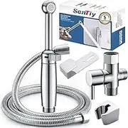 Bidet Sprayer for Toilet, Handheld Sprayer Bidet Attachment Kit with Backflow Preventer and Adjustable Water Pressure Control, SonTiy All Brass Cloth Diaper Sprayer Set, Chrome