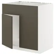 METOD base cabinet f sink w 2 doors/front, white/Havstorp brown-beige, 80x60x80 cm