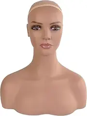 STUDIO LIMITED 17" Realistic Mannequin Head with Shoulders Upper Body Female Manikin Head Bust Makeup&Eyelashes Display for Wigs, Hats, Scarves, jewerly