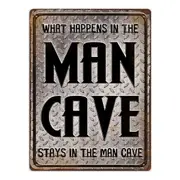 What Happens in the Man Cave Flat Iron Plaque Sign Wall Mounted Rectangle Decor