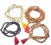 4 Japa Mala 108 Bead Rudraksha Tulsi Red & White Sandalwood Mala 1 Each Rosary