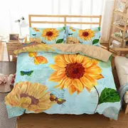 a661 Bed Sheets Sunflower Print Quilt Duvet Cover Set Comforter Cover Bedclothes3-Piece Bedding Set (1 Duvet Cover + 2 Pillow Shams) Tm661