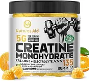 Natures Aid Creatine Monohydrate Gummies (5g) – Pre-Workout Energy & Muscle Growth Support for Men & Women | Orange Electrolyte Gummies (135 Count)