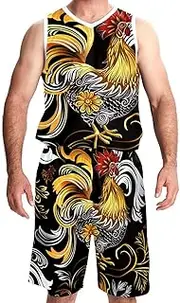 [KQNZT] Basketball Jersey with Shorts, Personalized Jersey, Athletic Shirts for Team Scrimmage, Retro Abstract Art Rooster