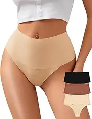 [K-CHEONY] Womens High Waisted Thongs No Show Panties Lightweight Soft Stretch High Cut Underwear 3 Pack