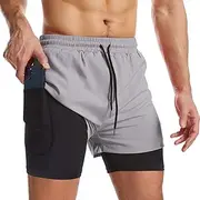 [Surenow] Mens 2 in 1 Running Shorts Quick Dry Athletic Shorts with Liner, Workout Shorts with Zip Pockets and Towel Loop