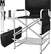 AQNIEGEP Makeup Chair for Makeup Artist 41" Tall Folding Directors Chair Makeup Artist Chair for Clients Directors Chair with Side Table Cup Holder Footrest Bags 400 lbs Load