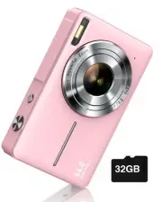 Pink Digital Camera 44MP FHD 1080P Easy to Use Portable Kids Gift