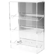Plymor Acrylic Locking Case, Sliding Back, 3 Shelf Mirrored 15.75" x 10.25" x 5"