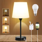 Clora 2 Pack Bedside lampTouch Control Table Light Nightstand USB Charging Bedroom Home White Lampshade
