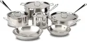 All-Clad 401488R Stainless Steel Tri-Ply Bonded Dishwasher Safe Cookware Set, 10-Piece, Silver