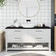 Elegant Dark Brown Solid Oak Bathroom Countertop - 160x40x4 cm | Durable Handmade Vanity Top with Live Edge and Treated Finish | Versatile Decorative Surface for Bathroom Sinks and Vanity Bowls
