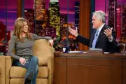 Actress Jennifer Aniston during an interview with host Jay Leno on- Old Photo