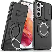 [Lumobrilla] for Samsung S21 Case,Samsung Galaxy S21 Case with [Slide Camera Cover][360° Rotate Ring Stand][Military-Grade Protective] Heavy Duty Protective Shockproof Phone Case for S21-Black