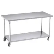 150cm Commercial Catering Kitchen Stainless Steel Prep Work Bench Table Wheels