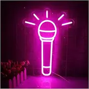 Hanging Art Neon Signs Neon Sign LED Microphone Design - Neon Night Lamps - With Switch Wall Art Hanging Light For Shop Home Room Deocr