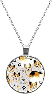 [Diusye] Necklaces for Women, Corgi Dog Pawprints Print Stainless Steel Pendant Necklace Jewelry Birthday Anniversary Wife Girls Friends Gift