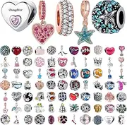 [awaFanee] 9 Pack Plated Silver Spacer Beads European Charms fit Pandora Bracelet CZ Dangle Enamel Random Mix Set