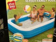 Play Day Inflatable 10-Foot Rectangular Family Swimming Kiddie Pool 10FT