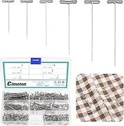 Cimeton 500Pcs 6 Sizes Stainless Steel T Pins, 1 Inch, 1-1/4 Inch, 1-1/2 Inch, 1-3/4 Inch, 2 Inch, 2-1/8 Inch T-Pins Nickel Plated for Blocking Knitting, Wig Making and Crafts