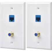 2 Packs Ethernet Coax Wall Plate Outlet with 1 Cat6 Port and 1 Gold-Plated4872