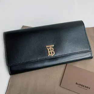 美國百分百【全新真品】Burberry 皮夾 長夾 錢包 皮革真皮 精品專櫃 TB logo 男女通用 黑色 BO84