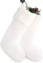 2 Pack - Berkshire Blanket Christmas Stockings Faux Fur Stripe - 17" Off White