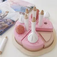 在飛比找松果購物優惠-ins仿真生日蛋糕 木製粉色蛋糕 木製草莓奶油蛋糕 木製雙層
