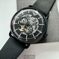 在飛比找森森購物網優惠-ARMANI 阿曼尼男錶 44mm 黑圓形精鋼錶殼 黑色鏤空