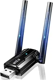 USB Bluetooth 5.3 Adapter with Dual High Gain Antenna, No Delay and Anti-Interference, Long Range Wireless Bluetooth Receiver for Windows 11/10/8.1/7 PC Mouse Keyboard [Up to 7 Devices]
