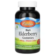 Carlson, Black Elderberry Gummies + Vitamin C & Zinc, Natural Berry, 120 Vegetarian Gummies