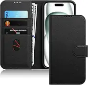 JETech Wallet Case for iPhone 15 6.1-Inch, Shockproof PU Leather Magnetic Flip Cover with Card Holder, Stand Feature and Full Camera Protection (Black)