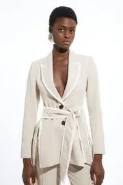 Tailored Belted Tipped Detail Blazer