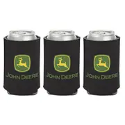 3PK John Deere Foam Can Cooler/Stubbie Holder w/2-Sided Logo 12oz/375ml Black