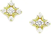 [JewelryWeb] 14k Yellow Gold CZ Simulated Diamond Medium Flower Screw Back Earrings 9x9mm Stud Earring for Women