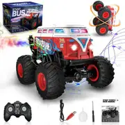 Remote Control Car,1:20 RC Monster Truck Toys,2.4GHz All Terrain RC School Bus Truck Stunt Car with Spray,Music,LED Lights for Kids