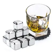 Stainless Steel Ice Cubes Chilling Stones Rocks Reusable with Tong for Whiskey
