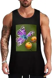 [NQHJT] Men Tank Tops One Purple Plum Butterfly Sleeveless T Shirts for Men's Fitness Quick Dry Gym Tank Top for Men