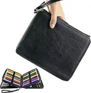 [YOUSHARES] 120 Slots Pencil Case - PU Leather Handy Multi-Layer Large Zipper Pen Bag with Handle Strap for Prismacolor Watercolor Pencils, Crayola Colored Pencils, Marco Pens and Makeup Brush (Black)