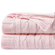 120*180cm Cable Knit Throw Super Soft Warm Knitted Blanket Home Decor Throw Blanket - Pink