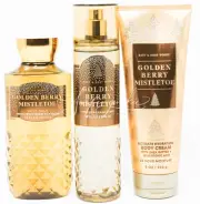 Bath & Body Works Golden Berry Mistletoe Mist Spray Body Cream Shower Gel 3pc