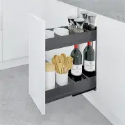 Nero Kitchen Pull-Out Cupboard Organiser - Suits 200mm Cupboard - Dark Grey - Side Mounted