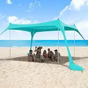 ihuan Beach Tent - Generous 11 x 11 ft Sun Protection with UPF50+, 4 Aluminium Folding Rods, Easy to Assemble, Suitable for 8 People