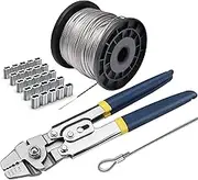 Wire Rope Crimping Tool Kit, with 1/16-304 Stainless Steel Cable 165 ft (7x7 Strand Core), 100 Cable Ferrule Aluminum Loop Sleeve Stops (165ft Rope 100 Loop, Blue, 1)