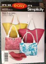 Simplicity Pattern 4629 Bags & Slippers in 3 Sizes Sewing Craft Project (H)