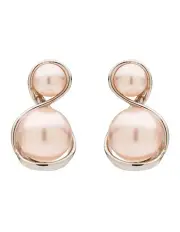 [Barcs] Curved Duo Pearl Drop Earrings in Pink