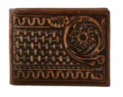 3D Western Mens Wallet Bifold Leather Weave Floral Brown D250004502