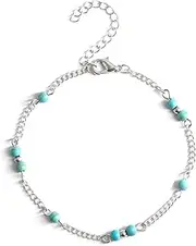 [Generic] Turquoise Anklet Bracelets Multilayer Anklets Beaded Ankle Summer Accessories Beach Foot Jewelry for Women Girls